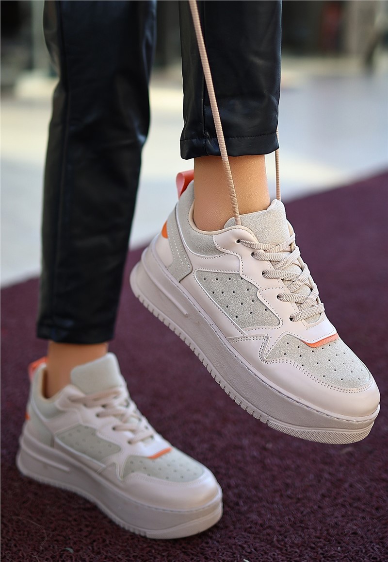 Naxi Nude Skin Orange Detailed Lace-Up Sneakers # 369696