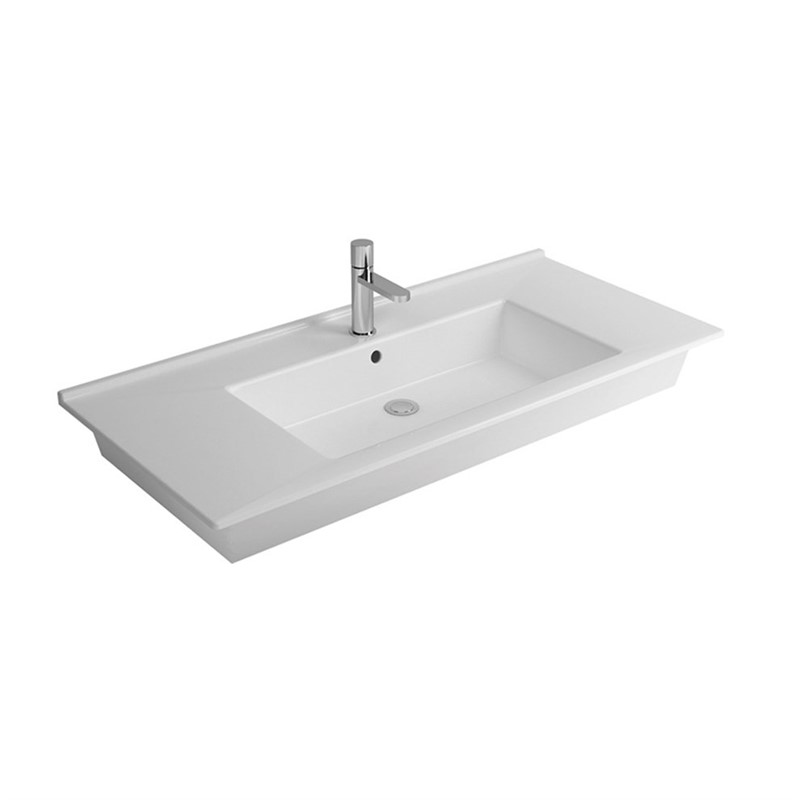 Newarc strieborné tenké umývadlo do kúpeľne s otvorom pre batériu 85 cm – biela #342582