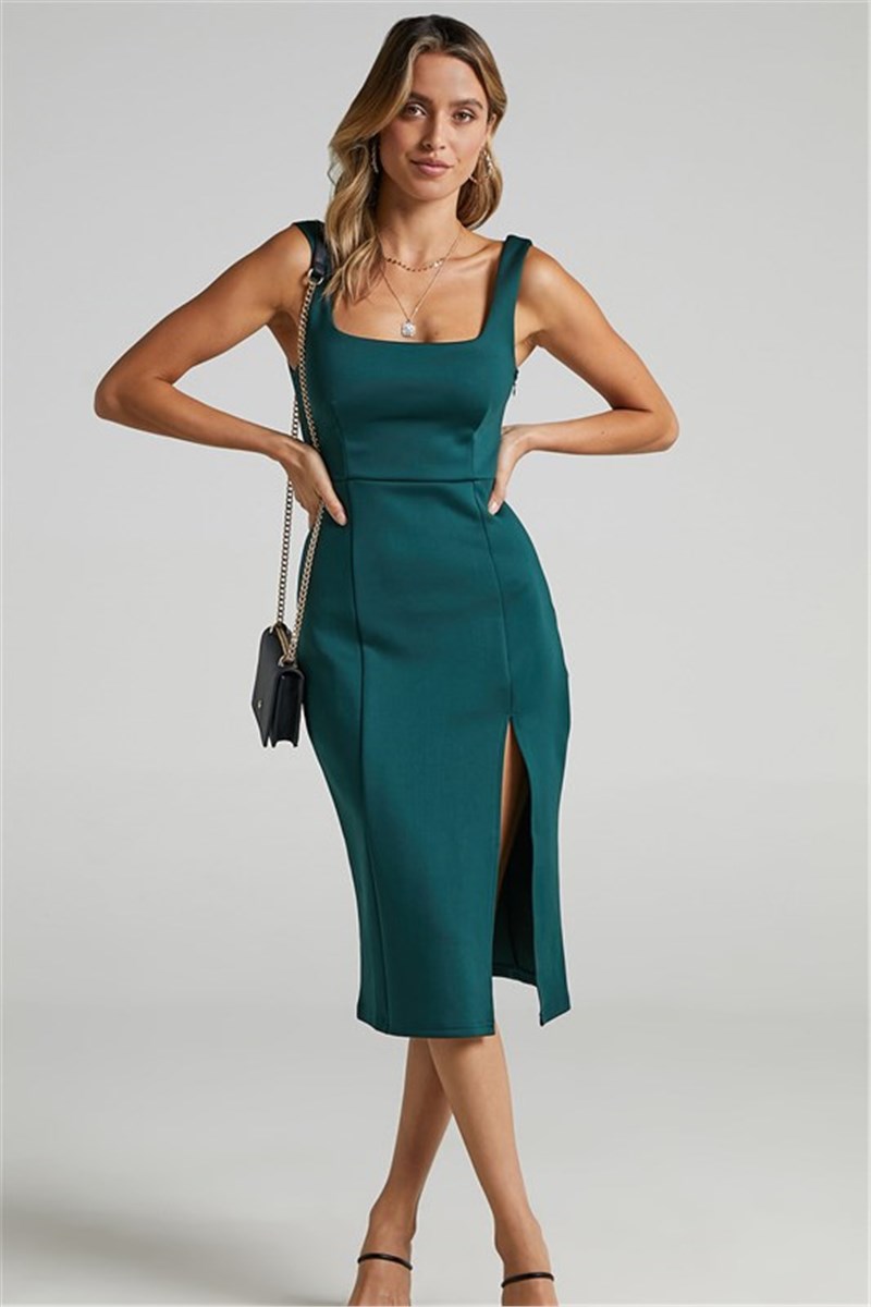 Women's Strappy Slit Dress MG1423 - Dark Green #394553