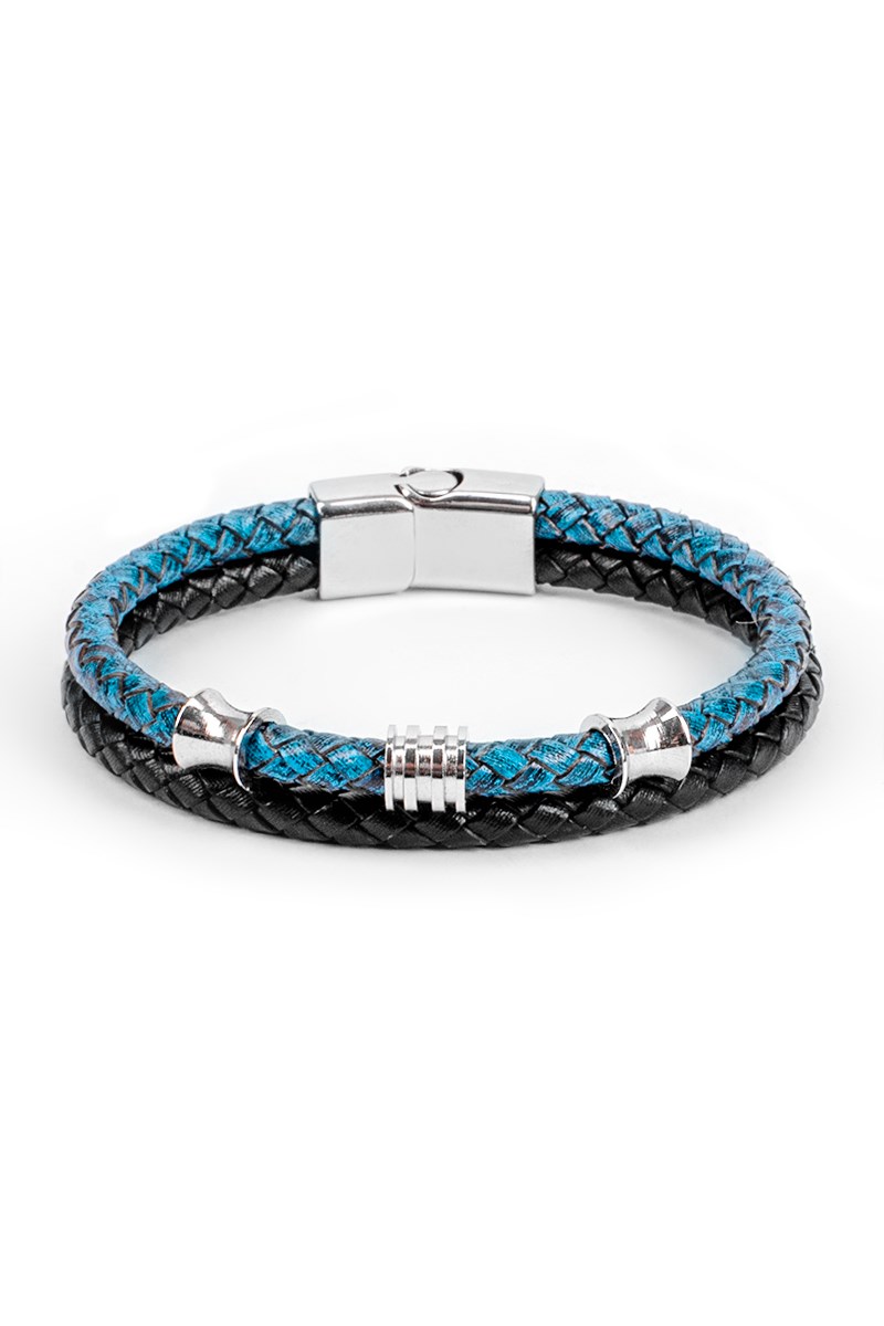 Men's Set of 2 Leather bracelets - Light blue 20230901007