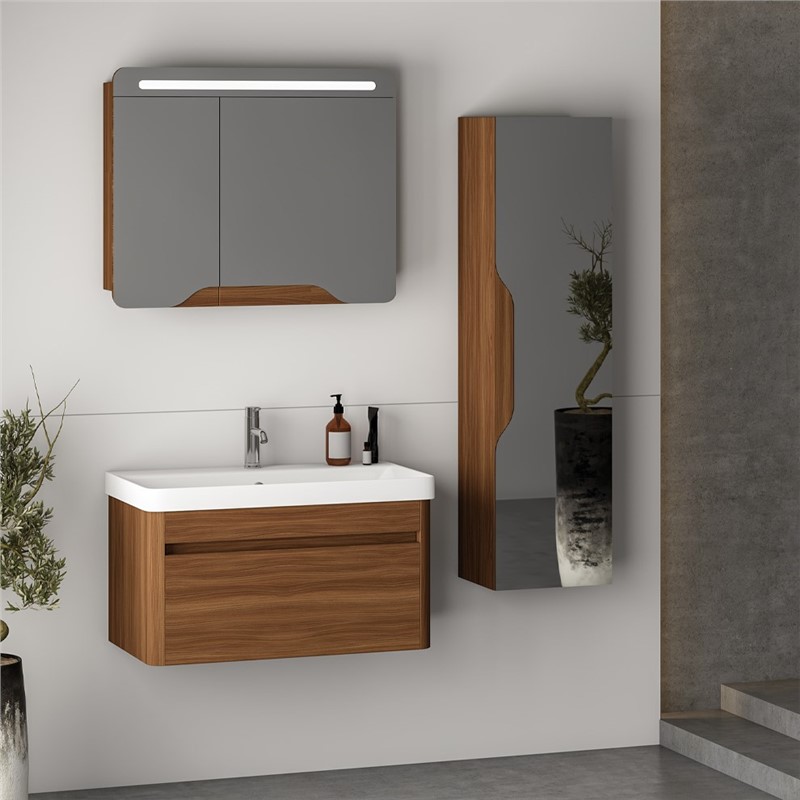 NPlus Integra Bathroom cabinet with sink and mirror 80 cm - Color Oak #336007