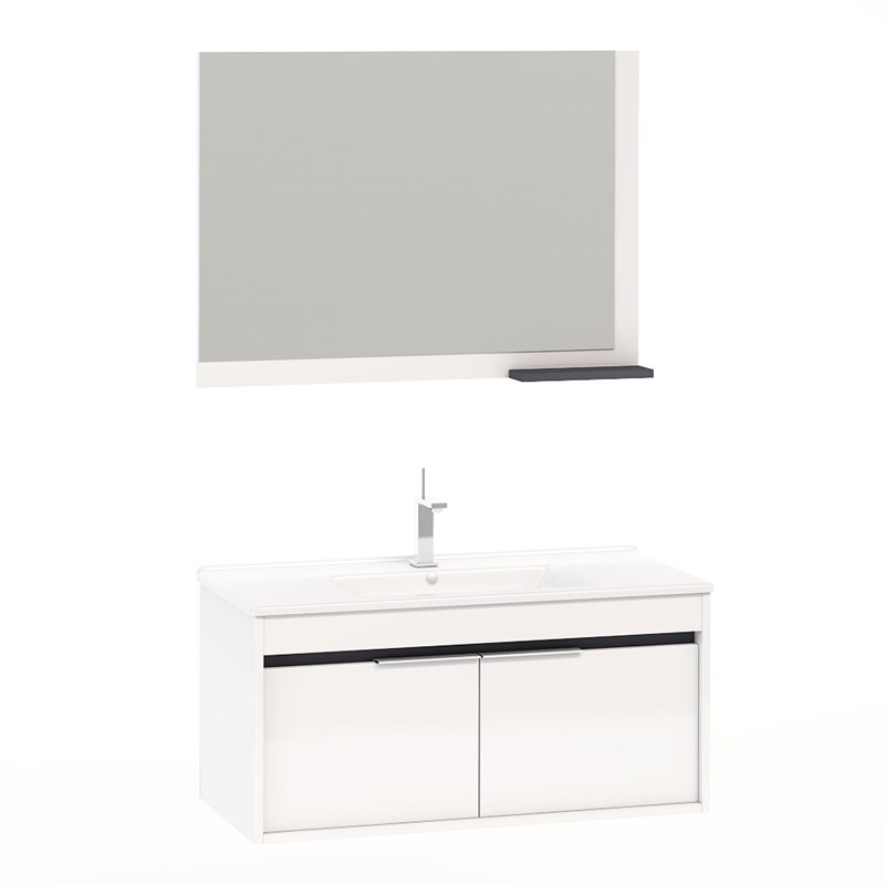 Nplus Kona Bathroom Cabinet with Sink and Mirror 100cm - White #340885
