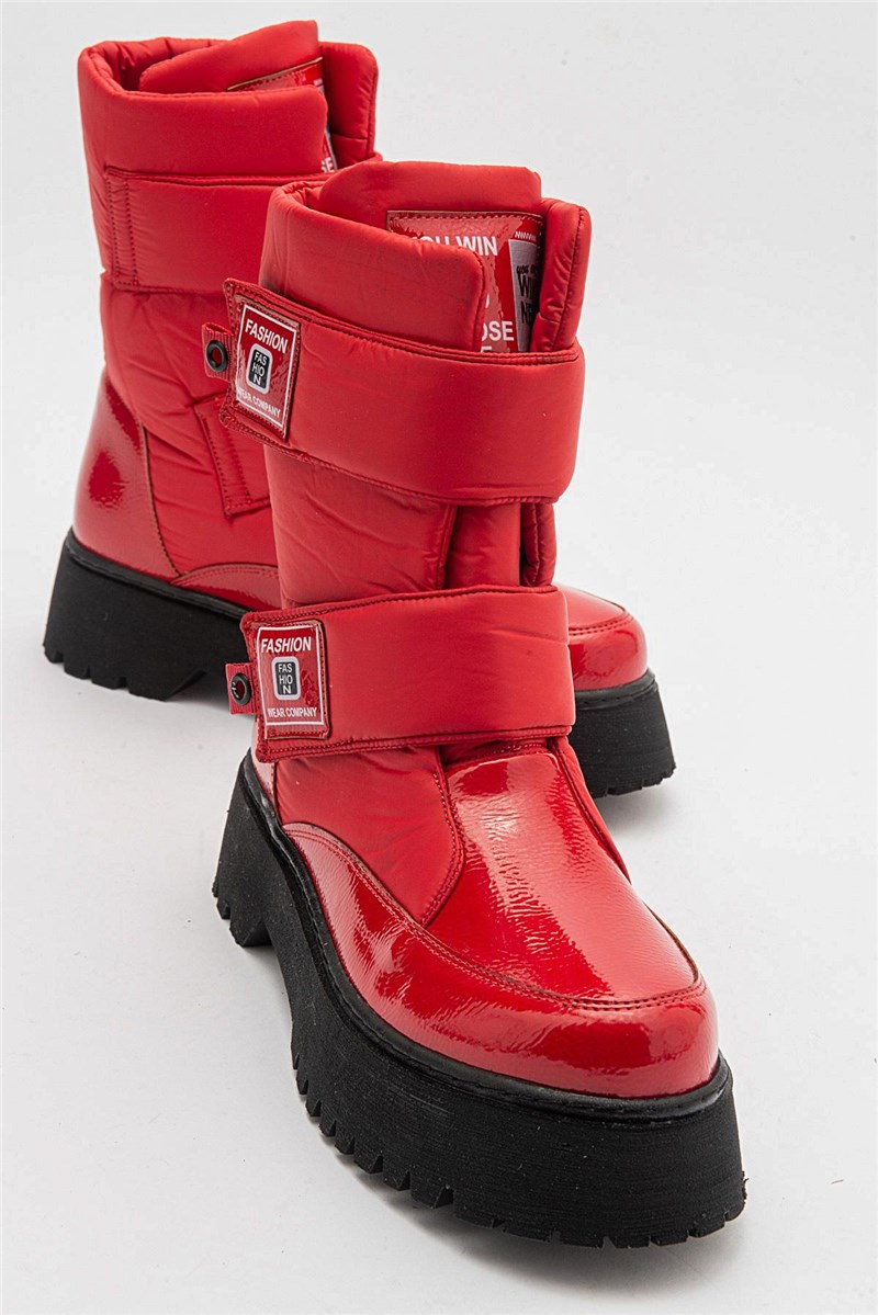 Women's Velcro Snow Boots - Red #406920