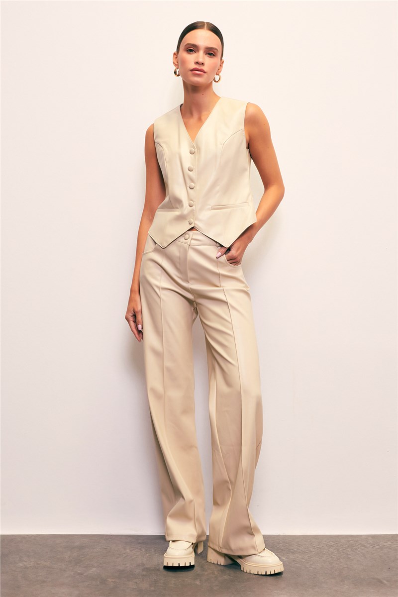 Ženske hlače s prednjim rubom - krem ​​boje #409918