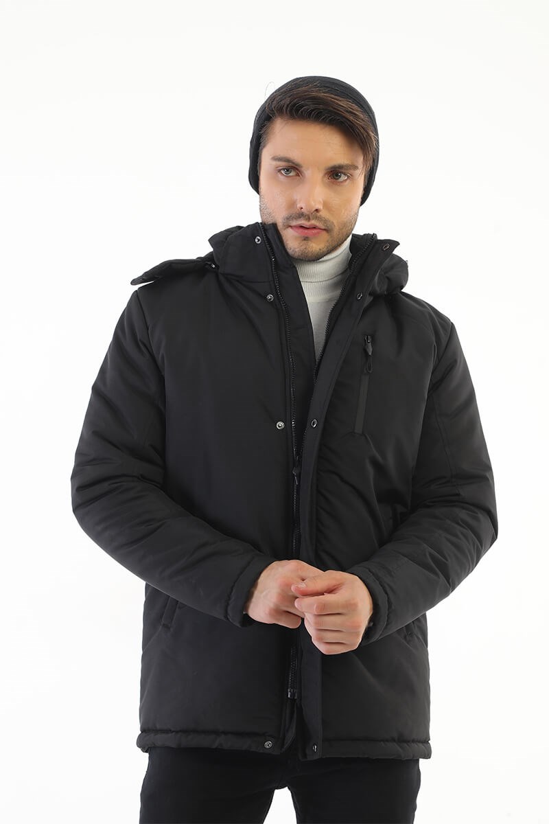 Men's Waterproof Jacket with Detachable Hood and Fleece Lined DP-160 - Black #408305