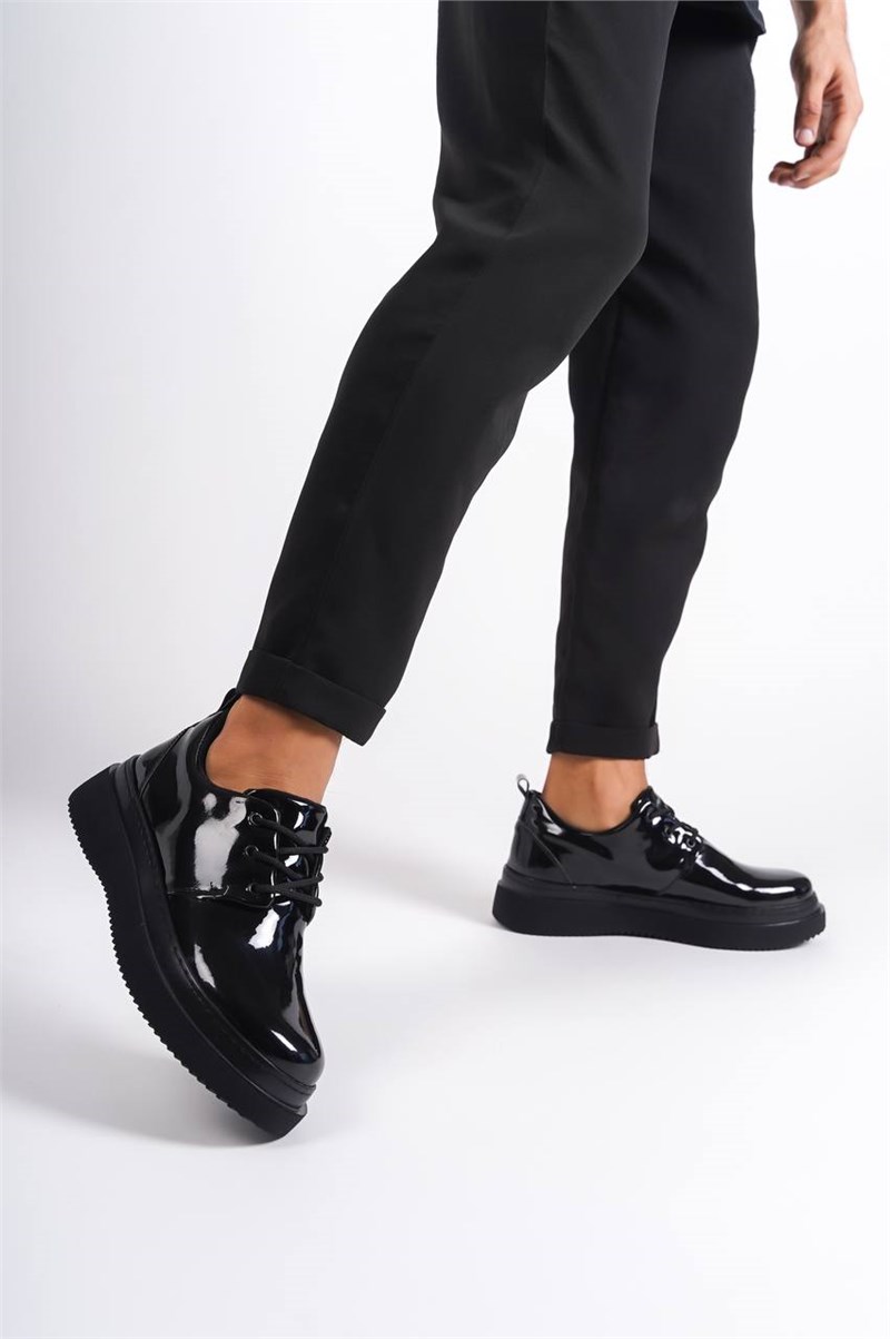 Men's Patent Leather Casual Lace Up Shoes KB-X3 - Black #411053