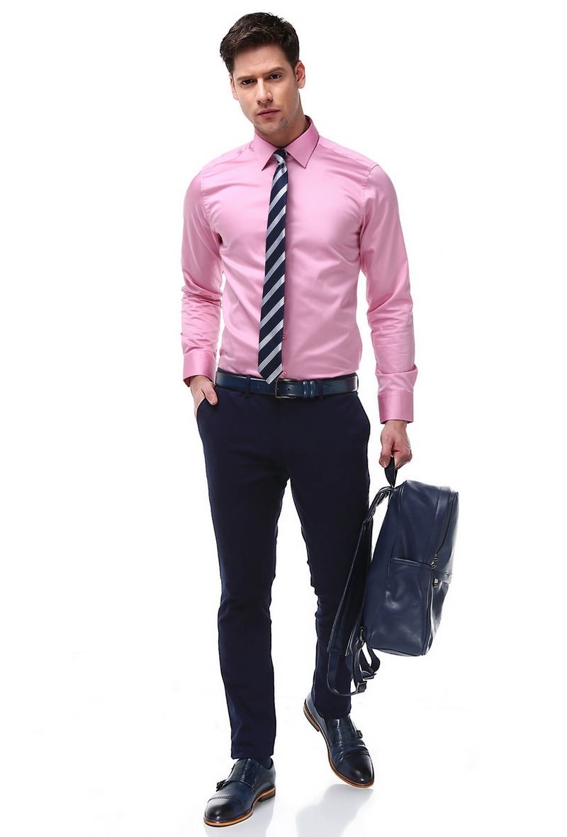 Camicia da uomo in raso di cotone - Rosa #269135