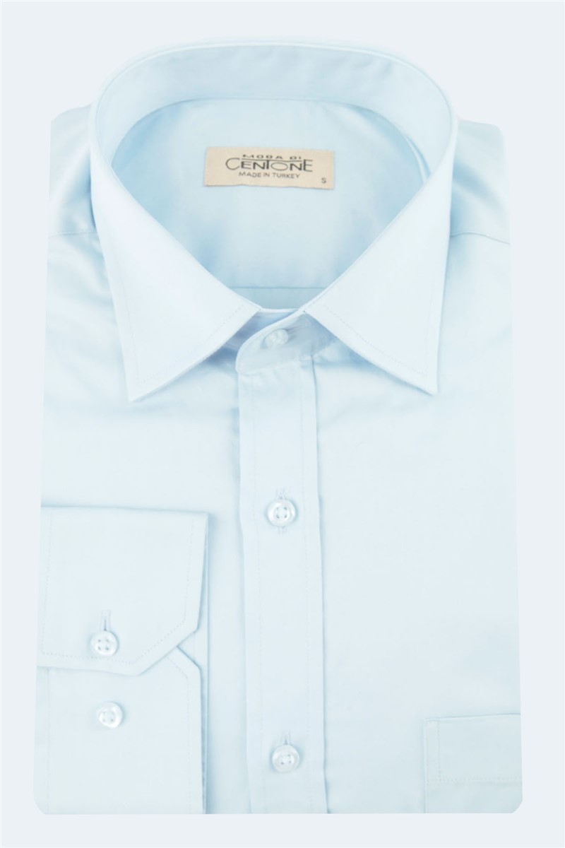 Men's Cotton Satin Shirt - Light Blue #269195