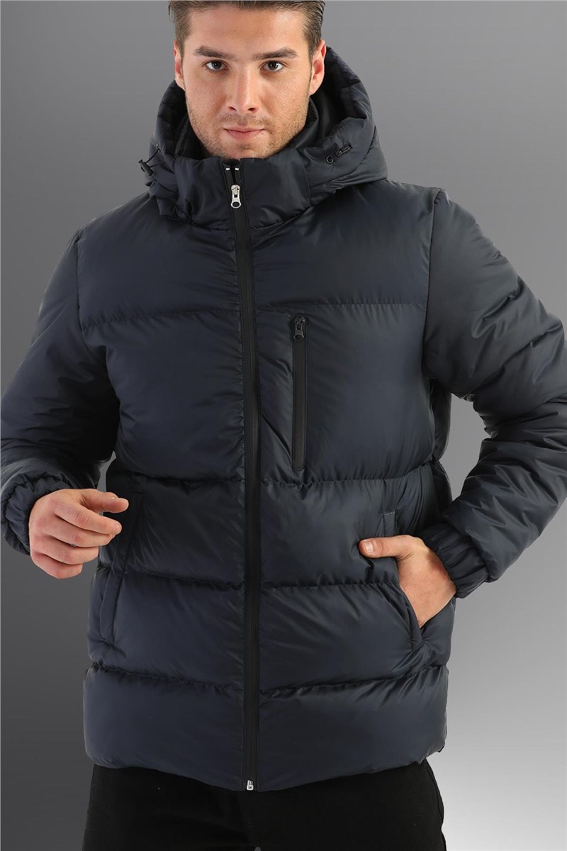 DDM-4 Jaqueta masculina à prova d'água e à prova de vento com capuz removível - Azul Marinho #408226