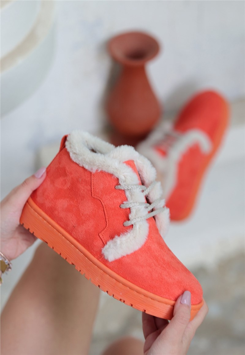 Botas femininas de camurça com cordões - Laranja #407970