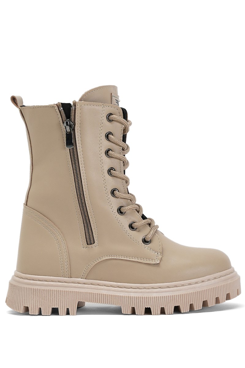 Girls' Zip Up Lace Up Boots - Beige #401823