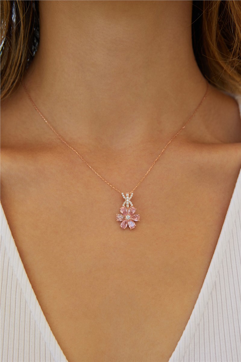 Collana con pendente in argento placcato rosa - Rosa #398370