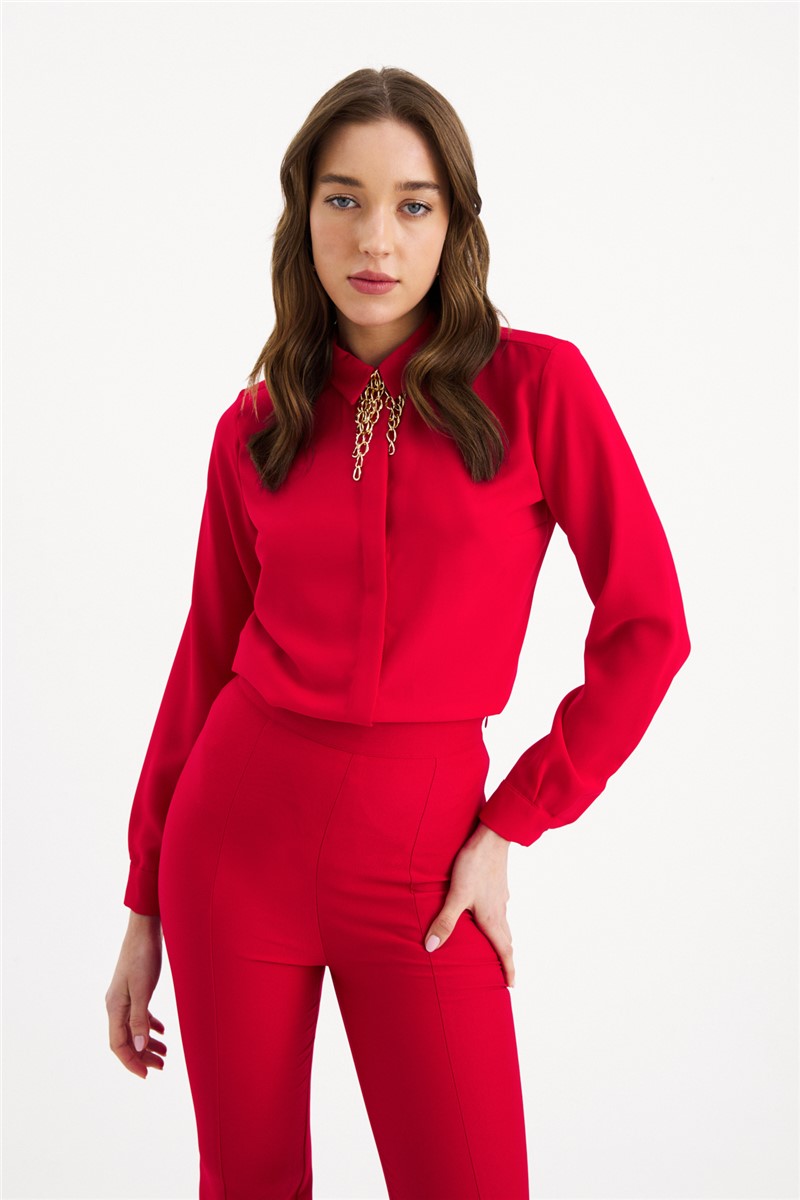 Women's shirt with metal detail - Red #328711