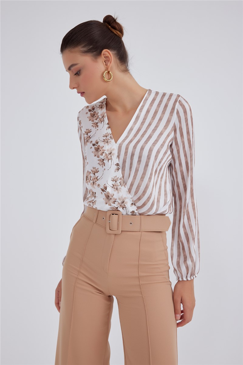 Sateen Women's Blouse - Brown, White #309257