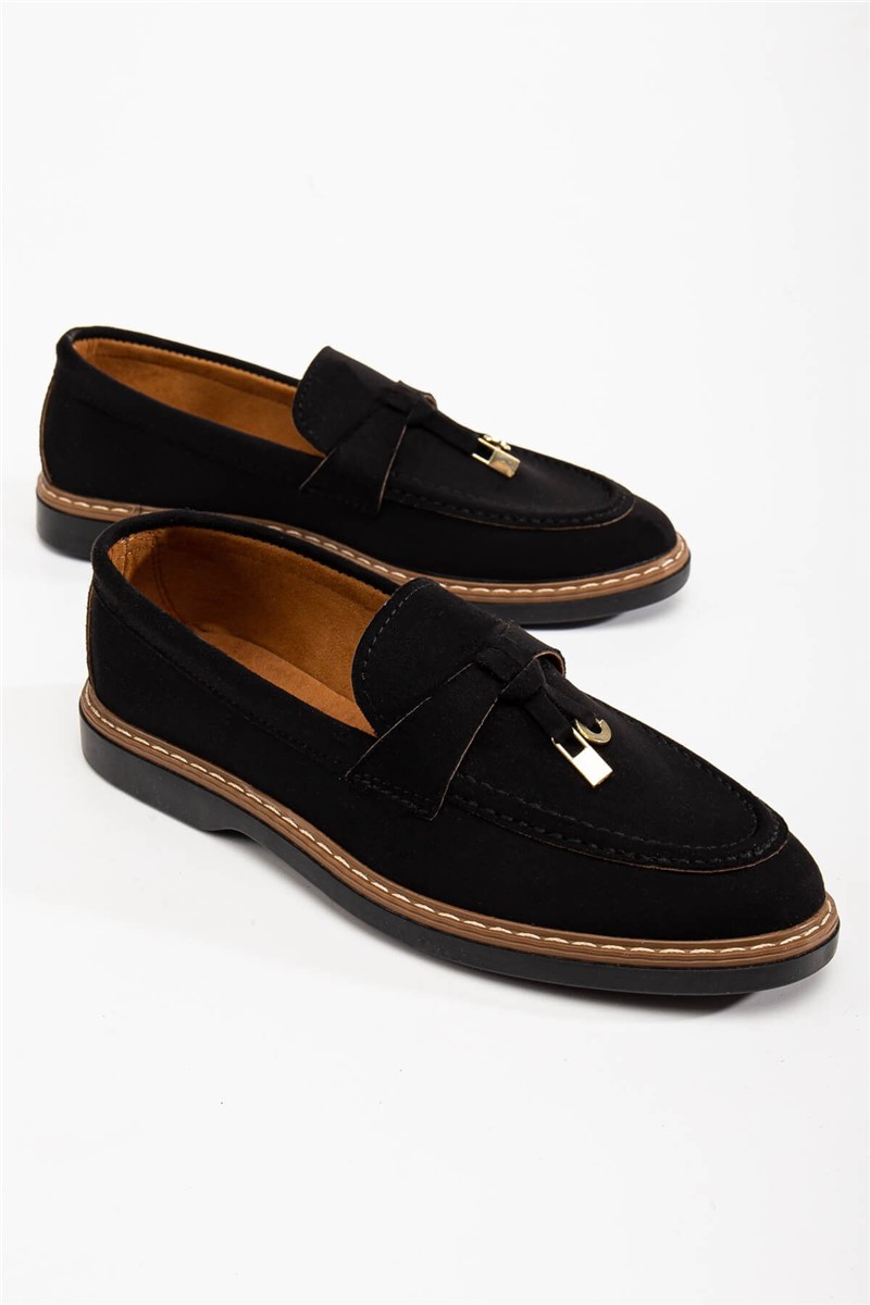 Mocassins de camurça femininos - pretos #367280
