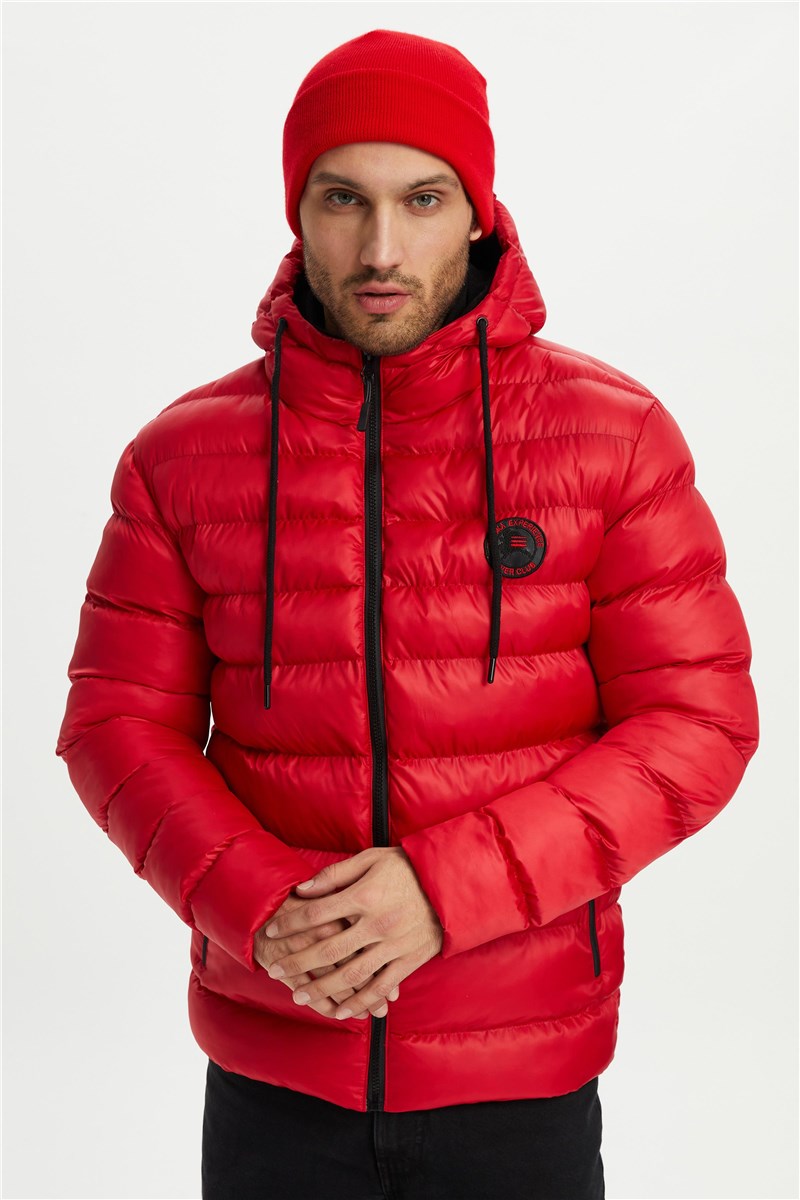 M-220 Men's Waterproof Windproof Fleece Lined Hooded Jacket - Red #408313