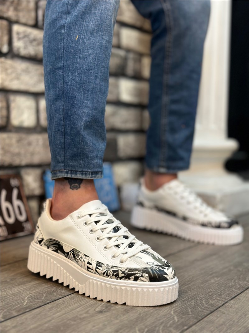 Scarpe sportive stringate da uomo BA0801 - Bianco con nero #407109