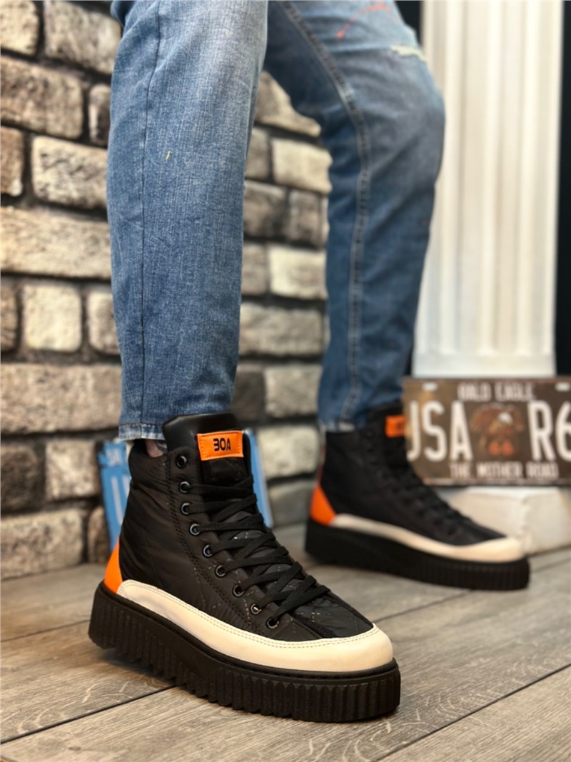 Muške sportske čizme na vezanje BA0811 - crne s narančastom #405529