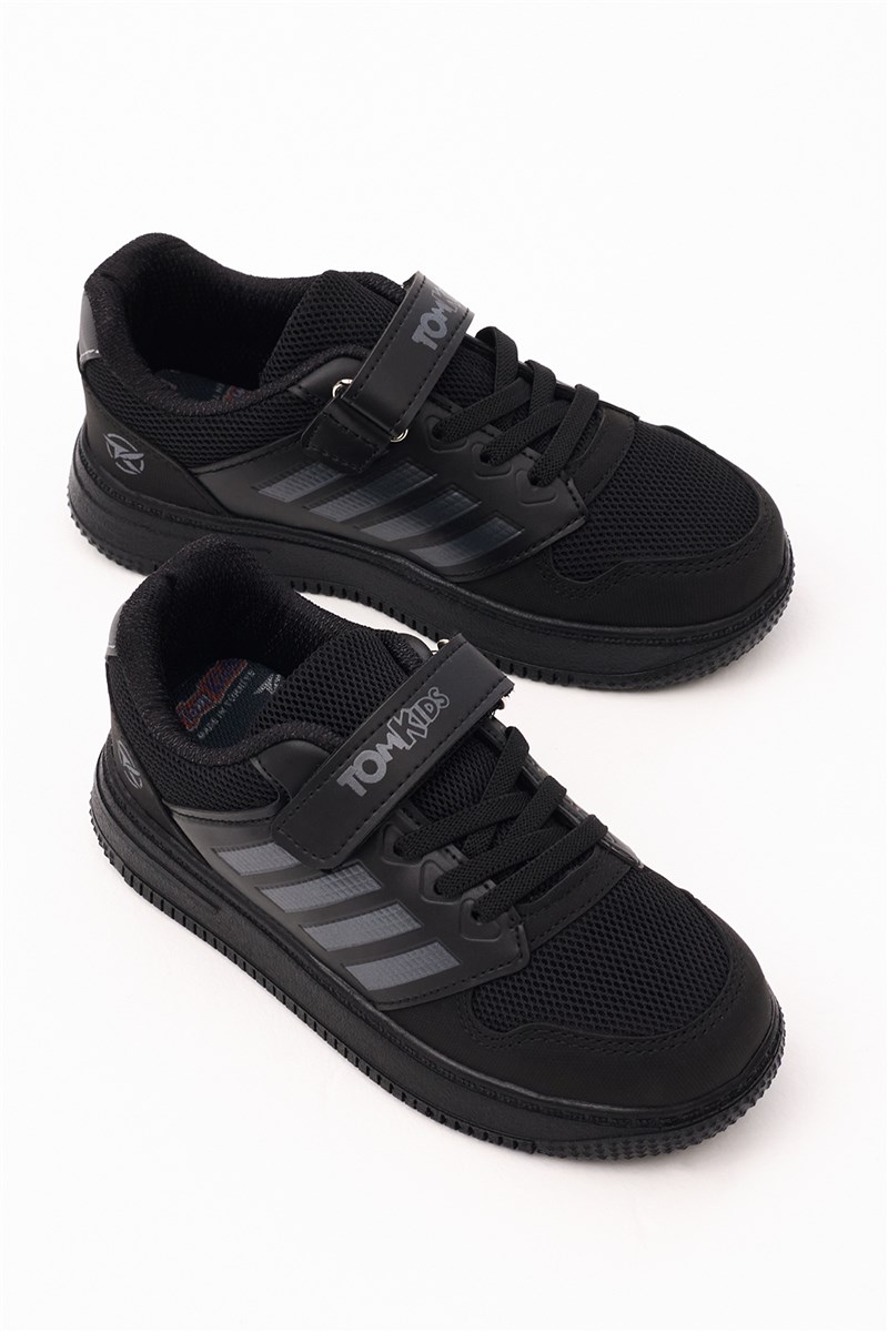 Children's Sports Unisex Velcro Shoes - Black with Gray #401198