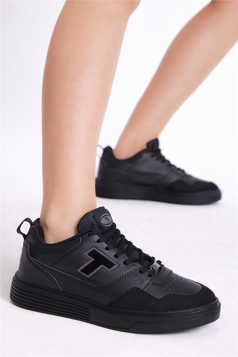 Unisex Lace Up Sports Shoes - Black #399097
