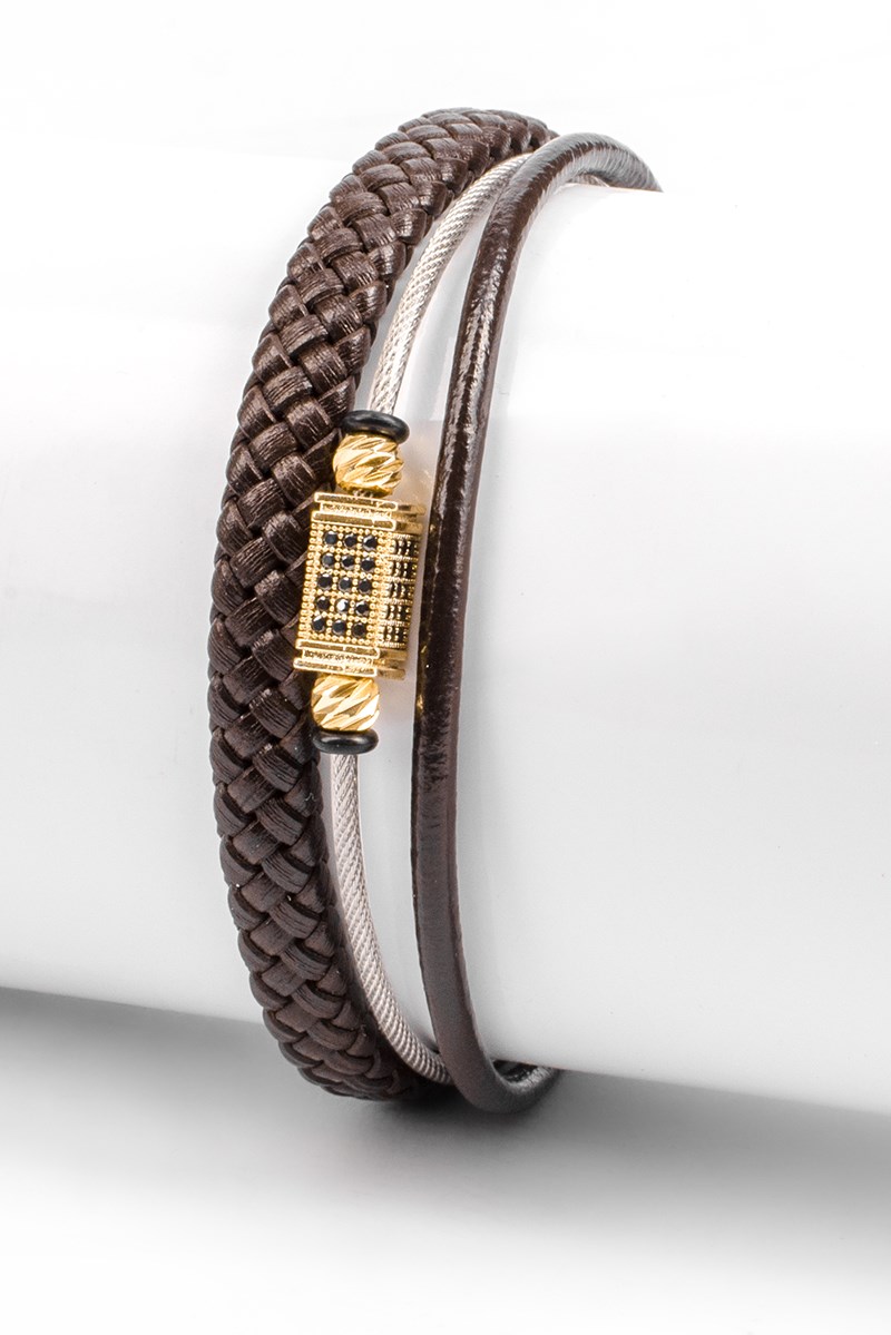 Men's Set of 2 Leather Bracelets - Dark Brown 20230901018