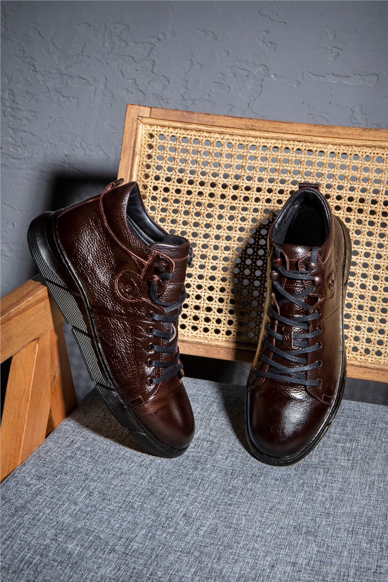 Ducavelli Men's Genuine Leather Boots - Dark Brown #363809