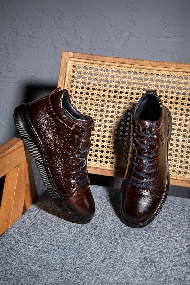 Botas masculinas de couro genuíno Ducavelli - Marrom Escuro #363809