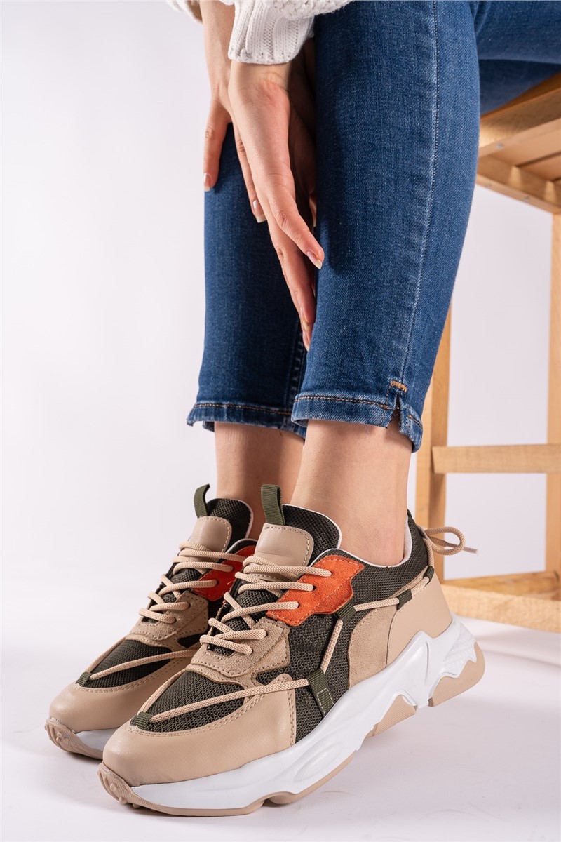 Women's sports shoes 0012190 - Beige with Khaki #329028