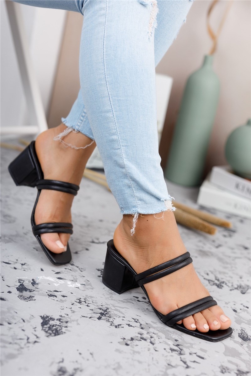 Women's slippers with heel 0012222 - Black # 325878