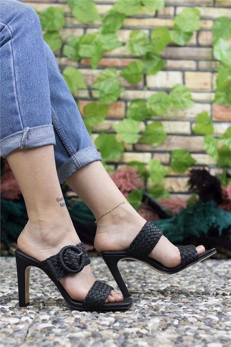 Women's high-heeled slippers 0012902 - Black # 325648