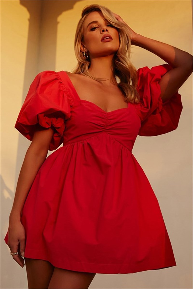 Women's Short Bubble Sleeve Dress MG1620 - Red #394451