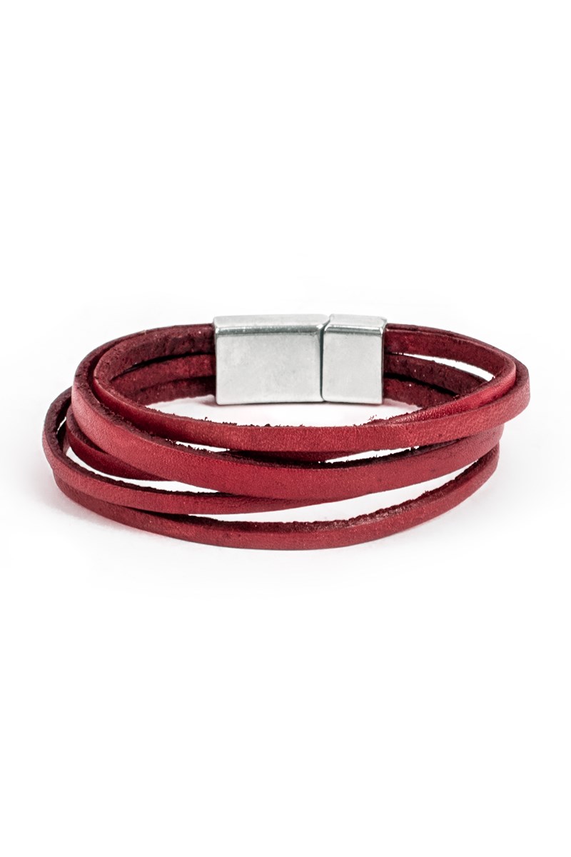Men's Set of 5 Leather bracelets - Red 20230901011