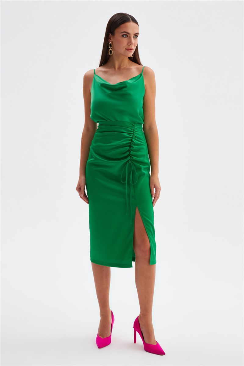 Women's Satin Skirt - Green #367615