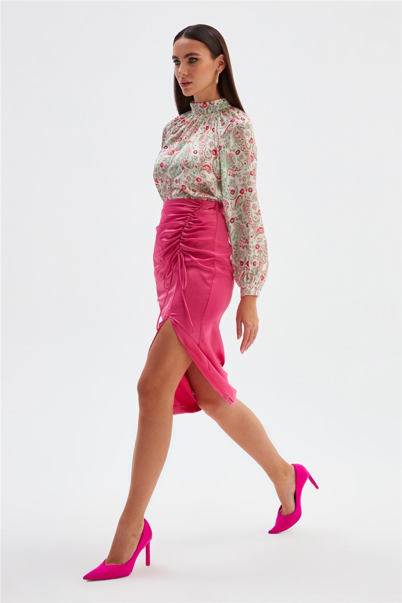 Women's satin skirt - Bright pink #367611