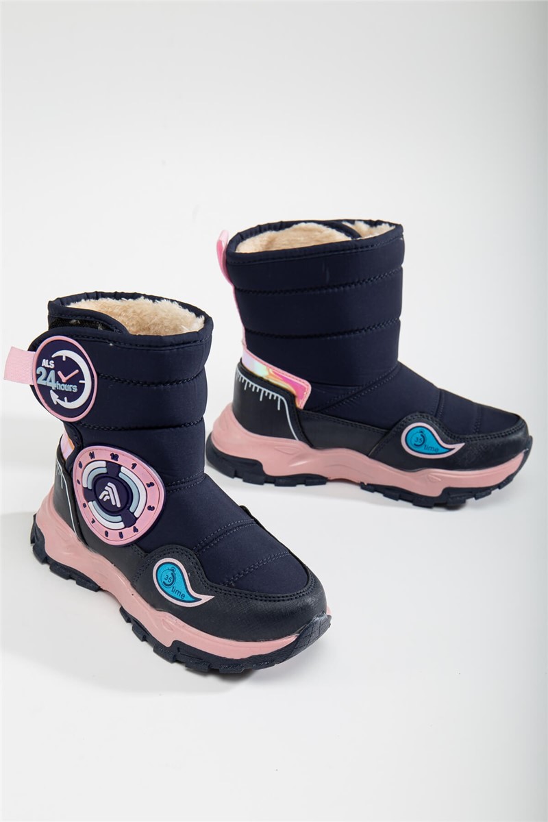 Children's Scrawl Boots - Navy with Pink #364643