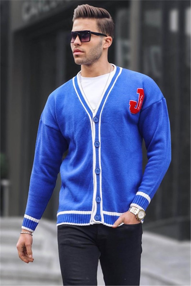 Men's Knit Cardigan with Buttons 6314 - Bright Blue #363680