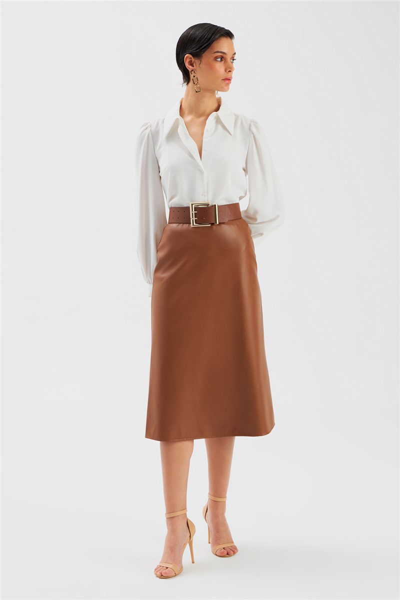 Women's Leather Skirt - Brown #363446