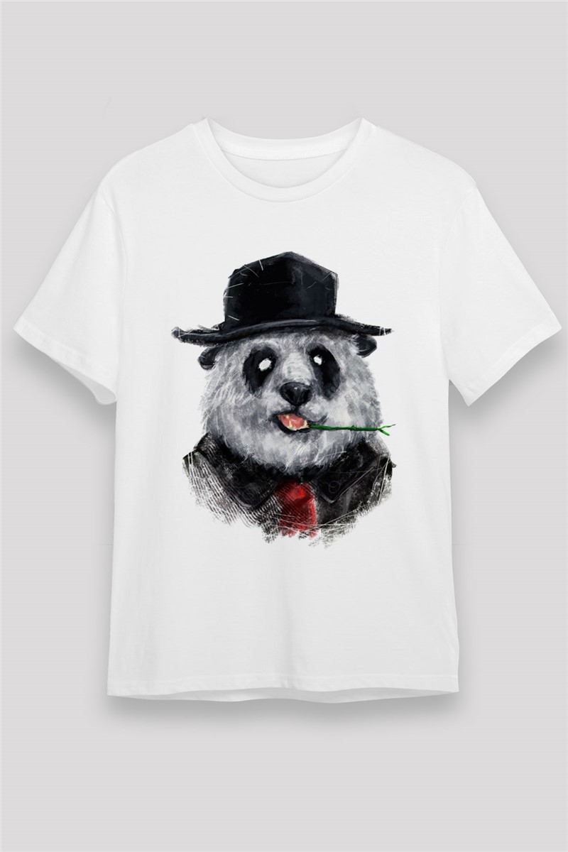 T-shirt bianca unisex stampata Panda con cappello # 375361