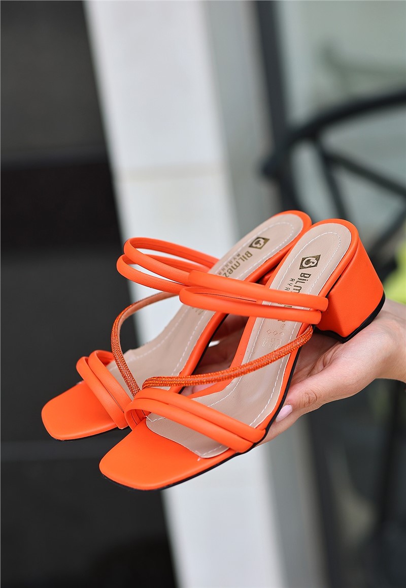 Women's Heeled Slippers - Orange #371948