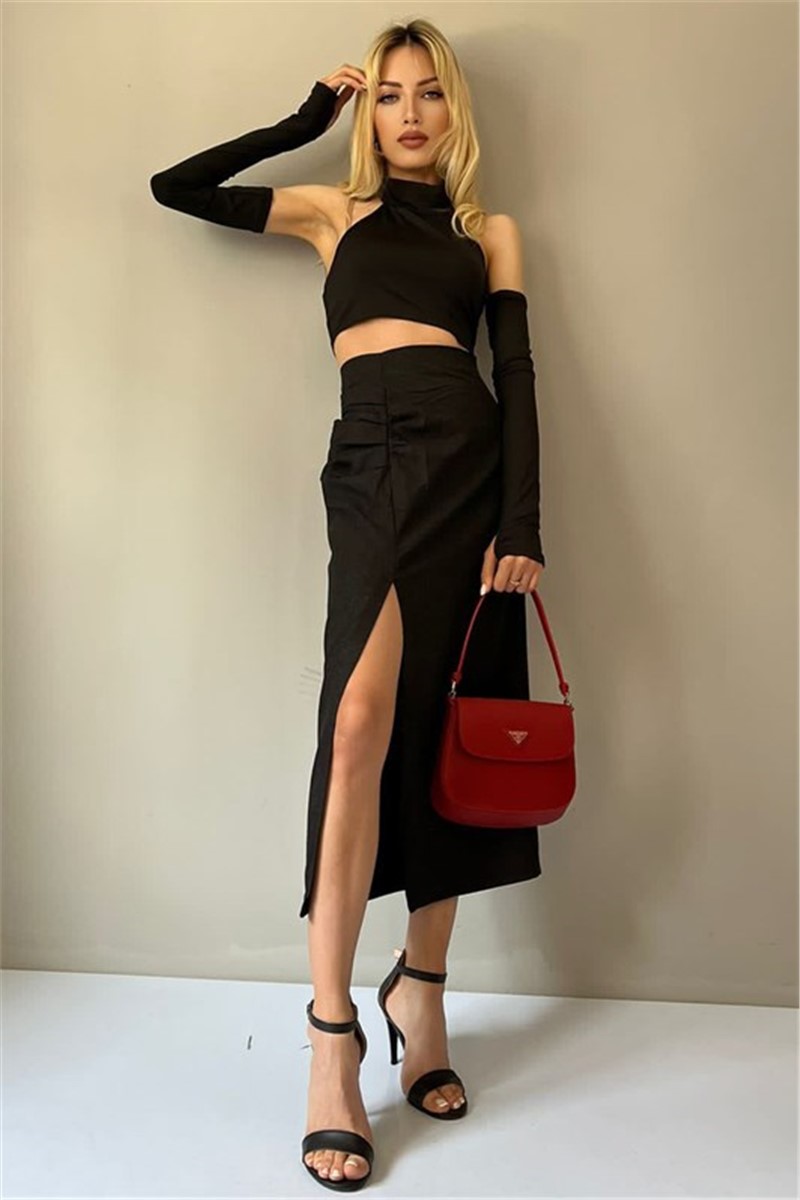 Women's Linen Skirt MG1540 - Black #333093