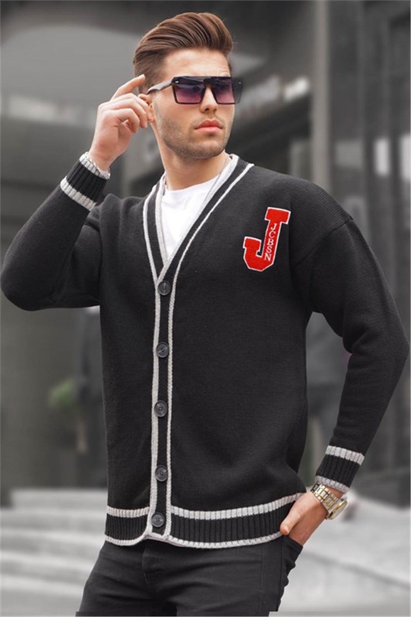 Cardigan da uomo in maglia con bottoni 6314 - Nero # 363683