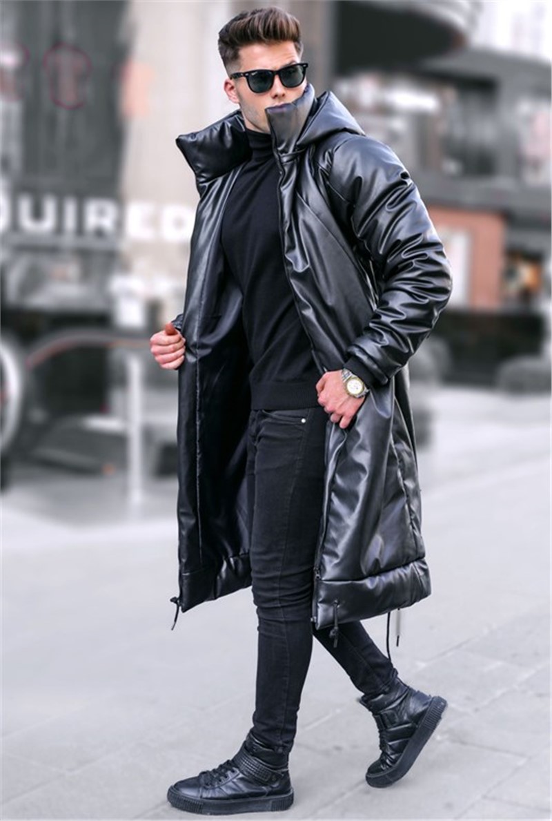 Men's Long Leather Jacket 5715 - Black #333043