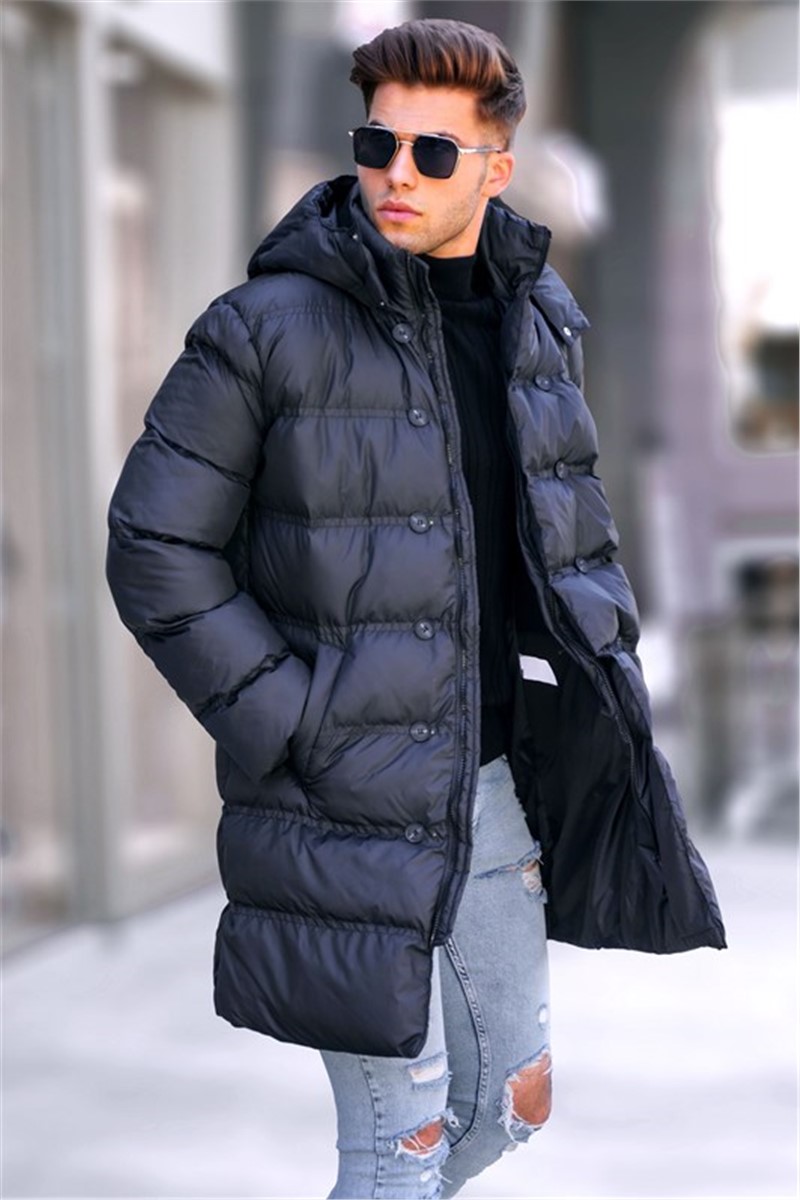 Men's Long Hooded Jacket 5708 - Black #334277