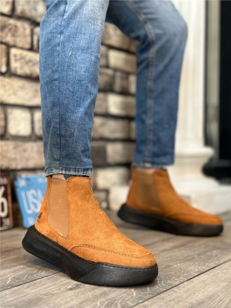 Men's suede boots with side elastics BA0150 - Taba #406425