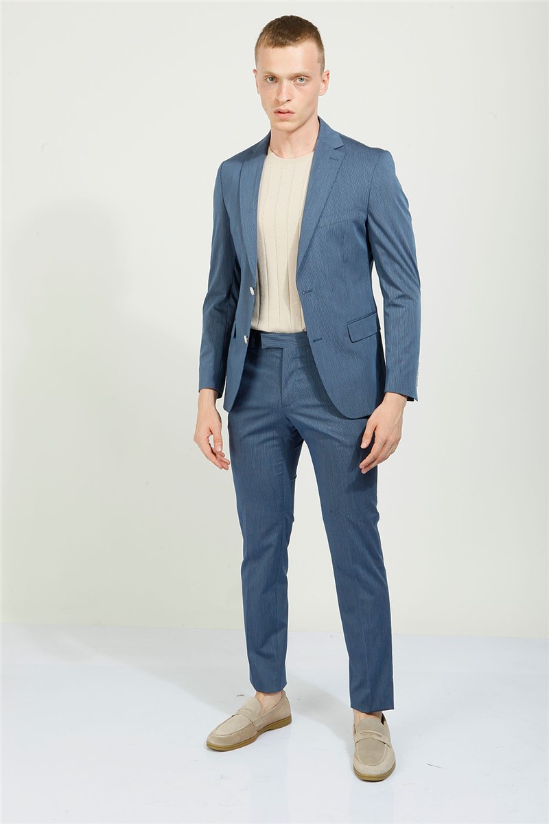 Men's Slim Fit Suit - Blue #357788