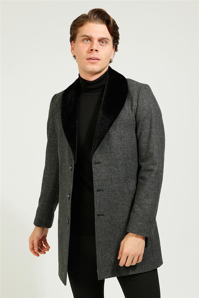 Men's Slim Fit Shawl Collar Coat - Dark Gray #363575
