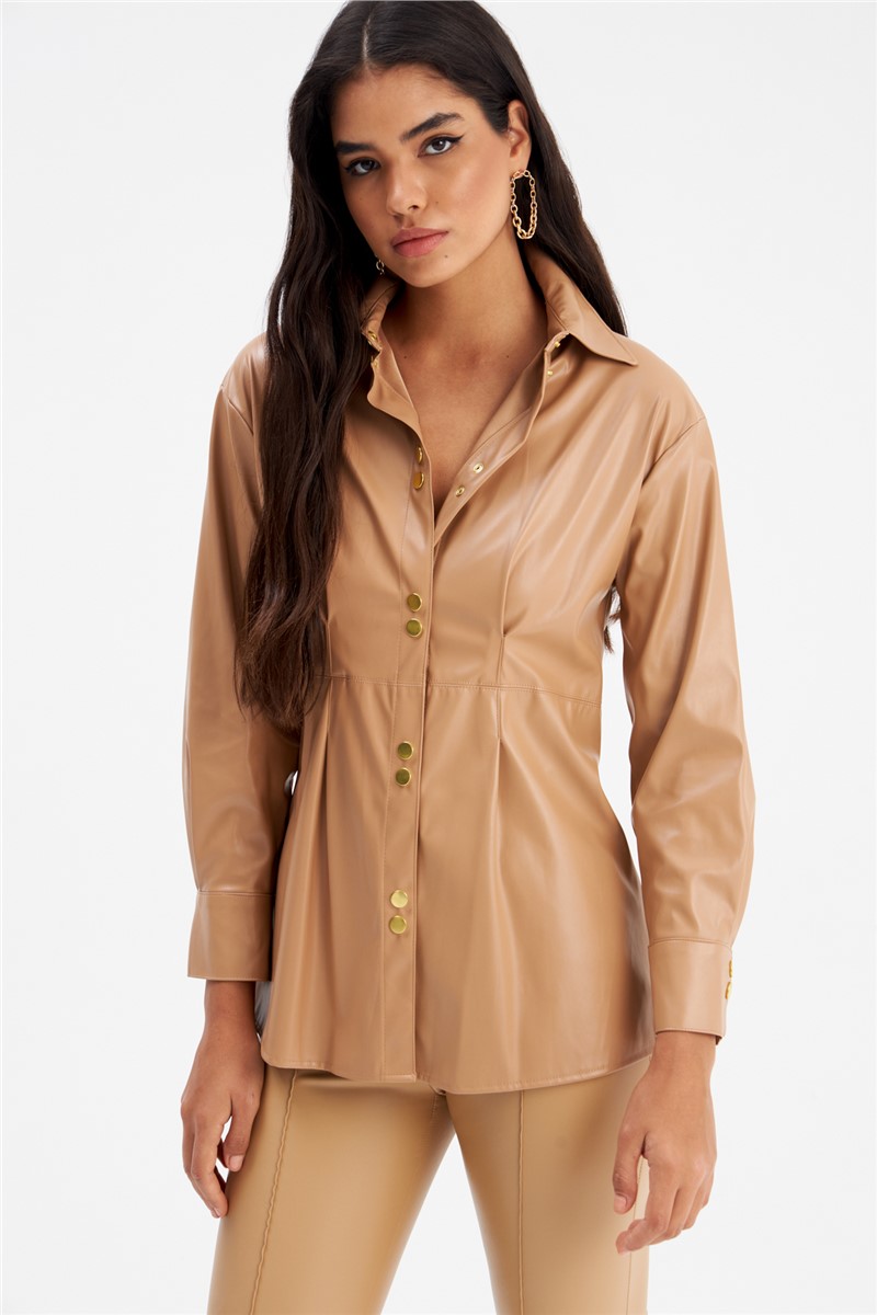 Women's Leather Shirt - Beige #361273