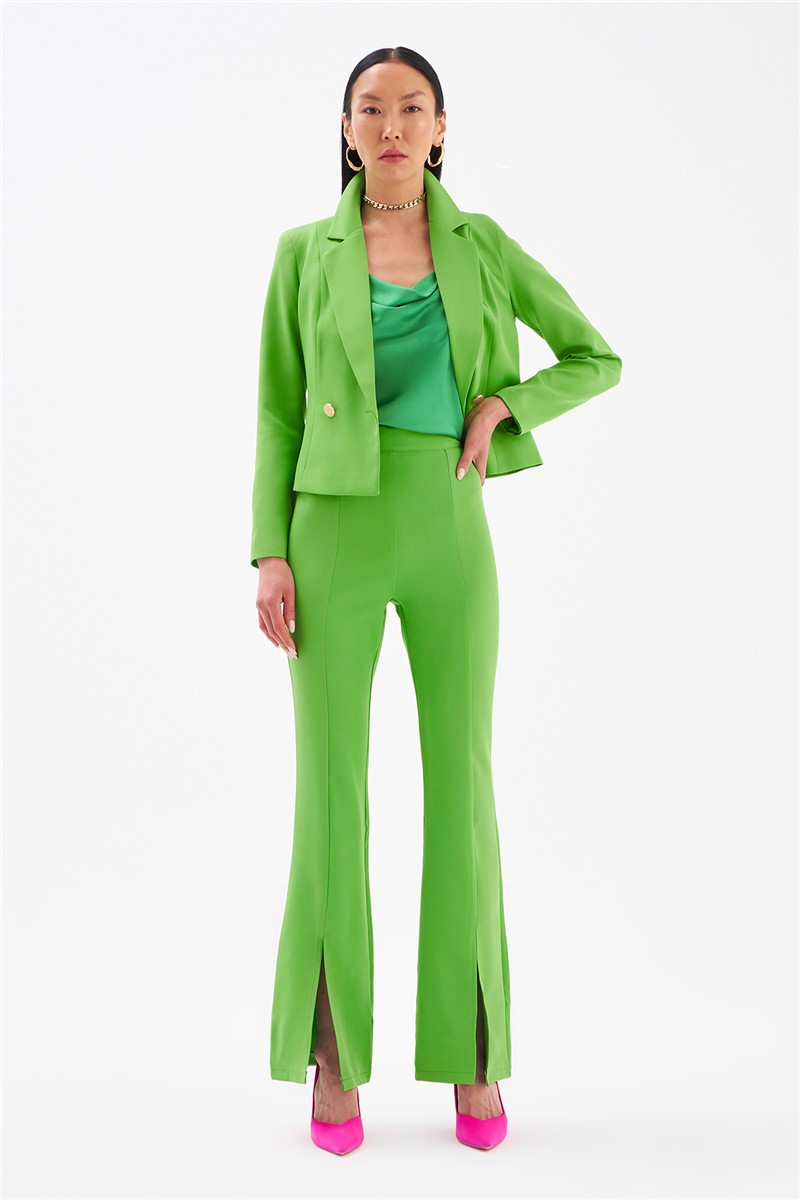 Women's trousers with front slits - Light green #333584