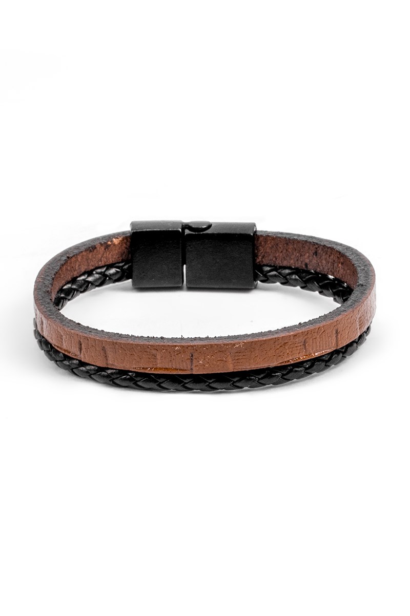 Men's Set of 2 Leather bracelets - Black and Brown 20230901015