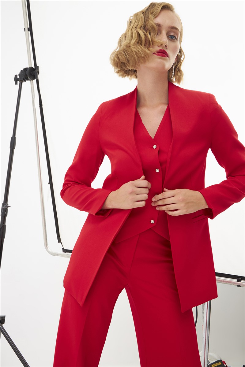 Women's Slit Pocket Jacket - Red #334216